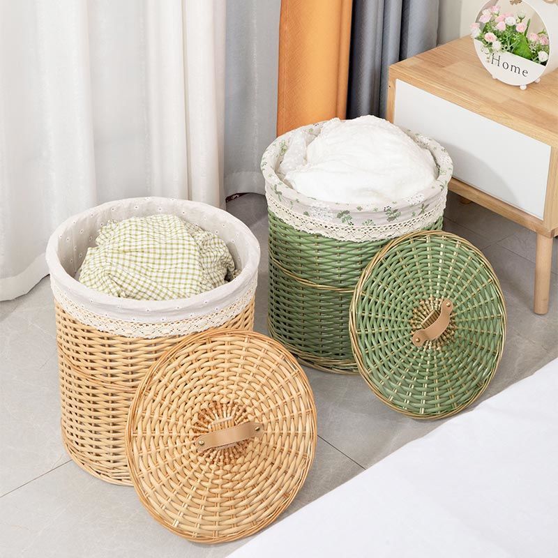 Large Capacity Laundry Basket Trash Can Dirty Clothes Storage Basket Rattan Garbage Storage Box with Cover Dust Bathroom Bin