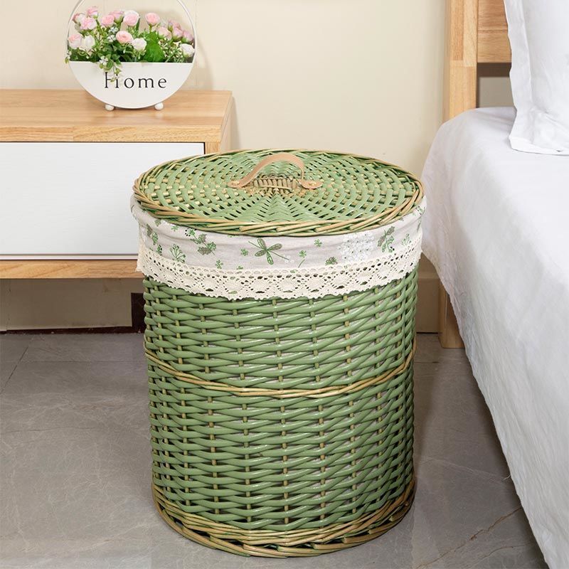 Large Capacity Laundry Basket Trash Can Dirty Clothes Storage Basket Rattan Garbage Storage Box with Cover Dust Bathroom Bin