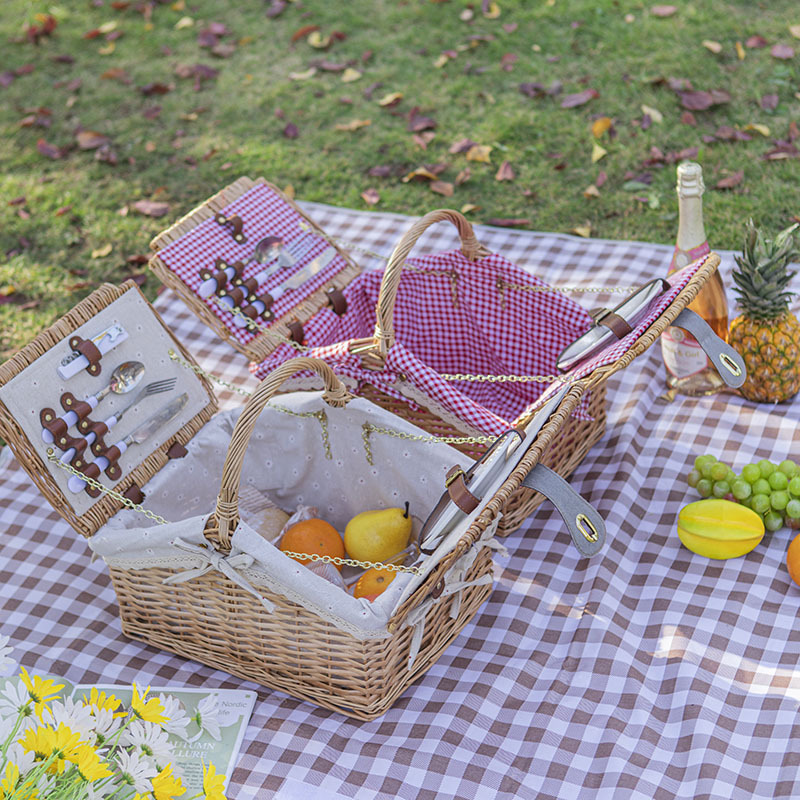 Wicker Picnic Basket Hamper Carry-on CARRY HANDLE Storage Baskets