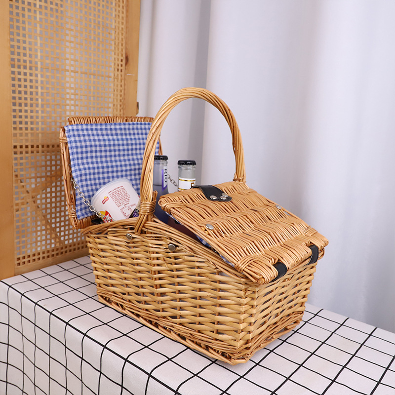 Wicker Picnic Basket Hamper Carry-on CARRY HANDLE Storage Baskets