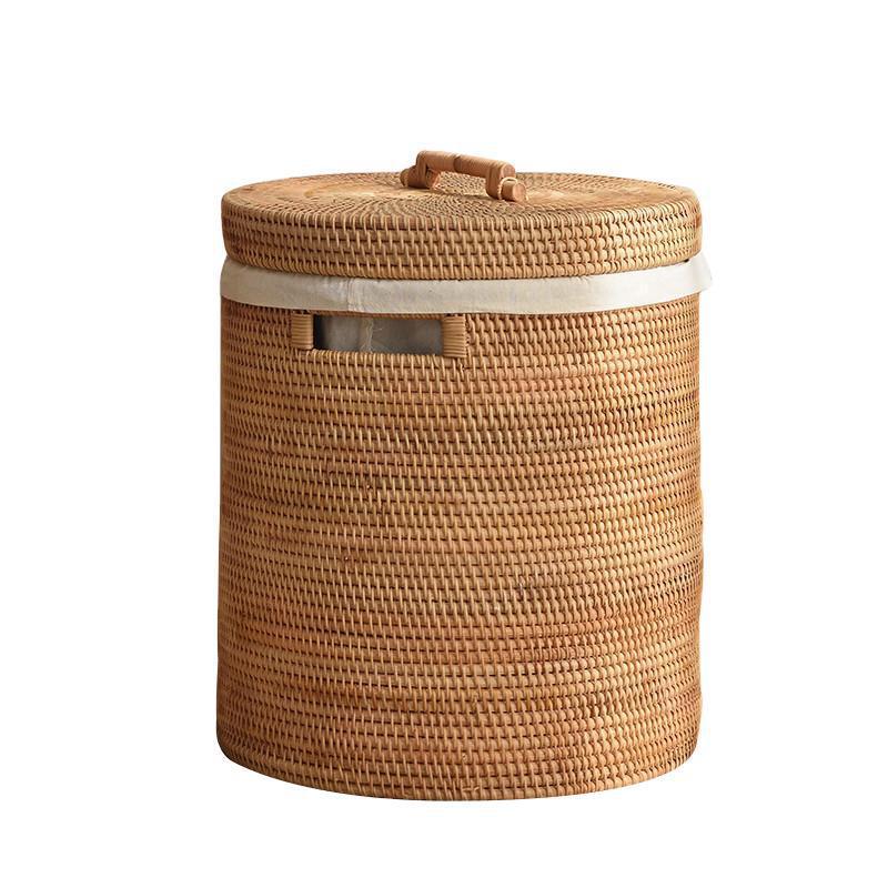 High Quality Natural Handwoven Rattan Storage Basket Round Laundry Basket With Lid For Home Tidy Storage Basket