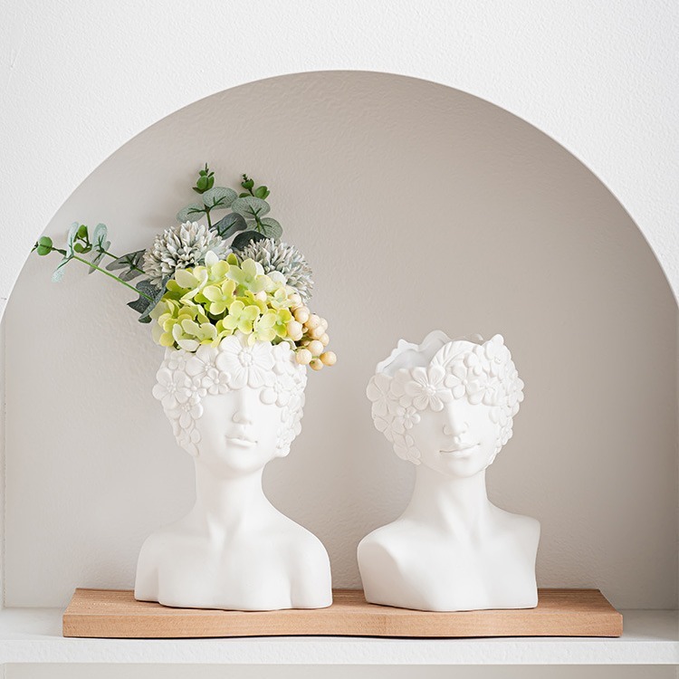 Trendy New Modern Boho Ceramic Vase Heads Home Decor White Luxury Sculpture Vases Planter