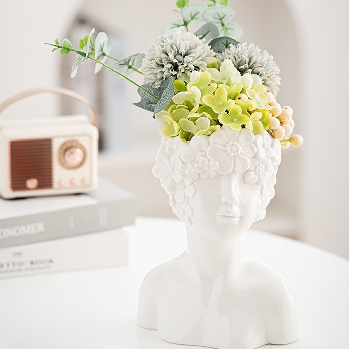 Trendy New Modern Boho Ceramic Vase Heads Home Decor White Luxury Sculpture Vases Planter