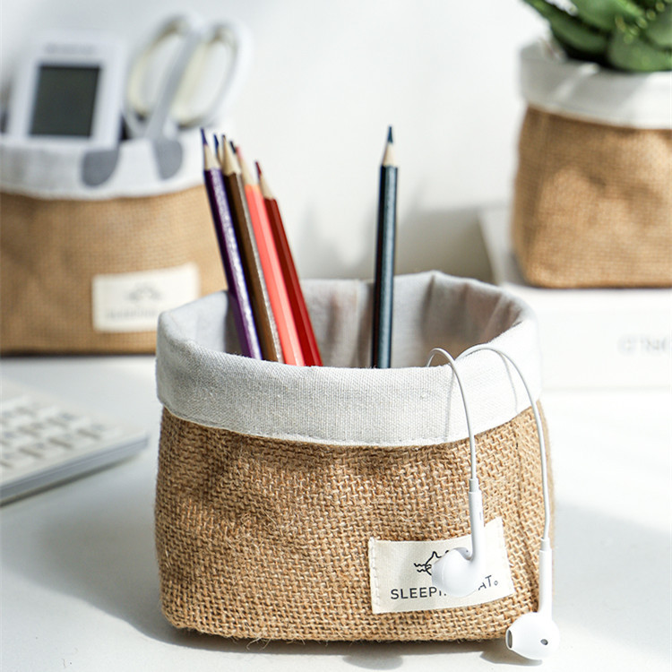 Home Decoration Accessories Desktop Makeup Washable Fabric Storage Basket Flower Pot Cover Pen Holder