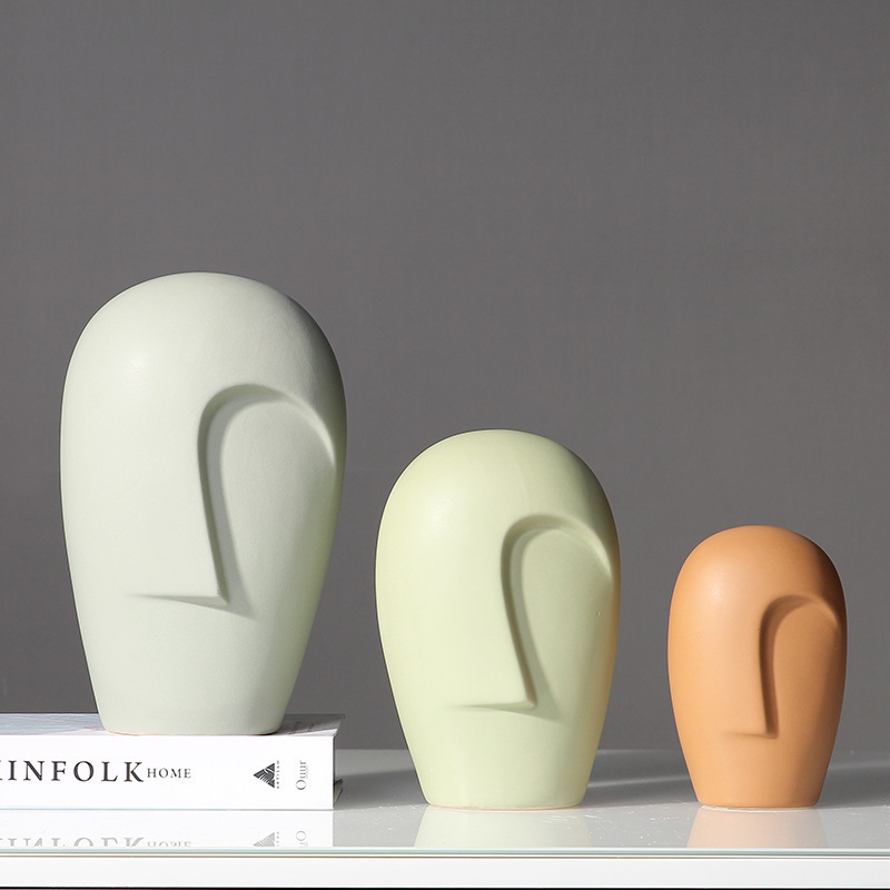 Manufacturer Wholesale Modern Nordic Simplicity Human Face Shape White Matte Ceramic Porcelain Home Decor Flower Vase