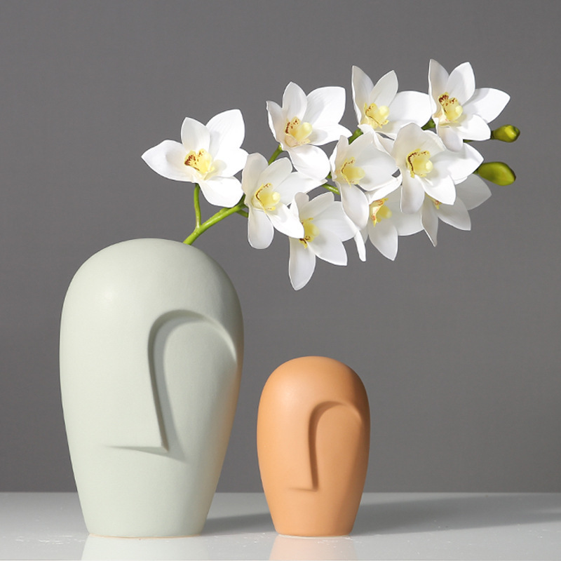 Manufacturer Wholesale Modern Nordic Simplicity Human Face Shape White Matte Ceramic Porcelain Home Decor Flower Vase