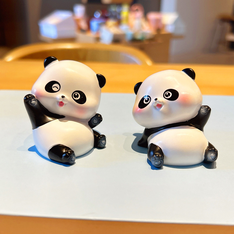 Cute Cartoon Panda Miniature Doll Figurine Home Decor Mini Resin Cake Car Decoration