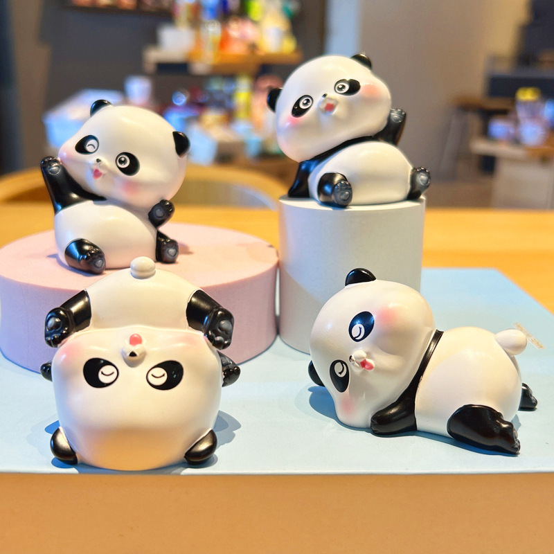 Cute Cartoon Panda Miniature Doll Figurine Home Decor Mini Resin Cake Car Decoration