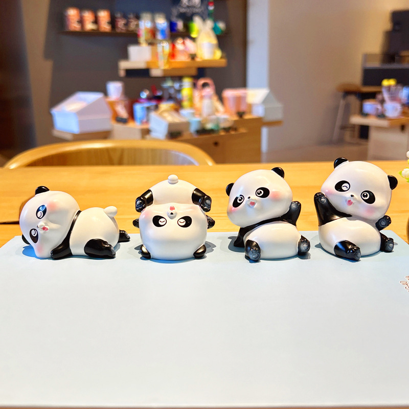 Cute Cartoon Panda Miniature Doll Figurine Home Decor Mini Resin Cake Car Decoration