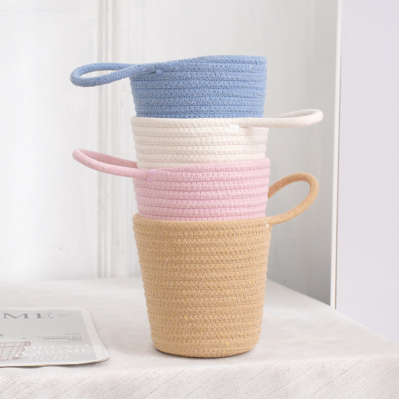 Cheap Wholesale Cotton Rope Oval Shape Woven Basket with Leather Clothing Wood TIME Storage Packing Pcs Color Design Plant Eco