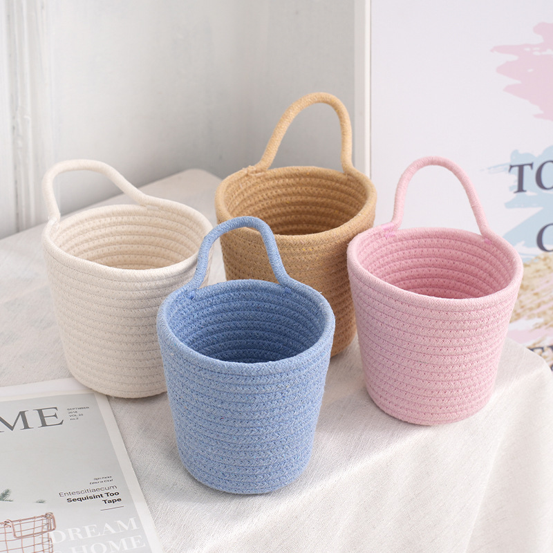 Cheap Wholesale Cotton Rope Oval Shape Woven Basket with Leather Clothing Wood TIME Storage Packing Pcs Color Design Plant Eco