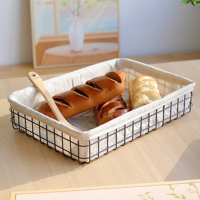 High Quality Home Mesh Storage Black Metal Clothes storage Fruit Basket with Lining