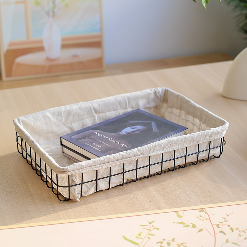 High Quality Home Mesh Storage Black Metal Clothes storage Fruit Basket with Lining