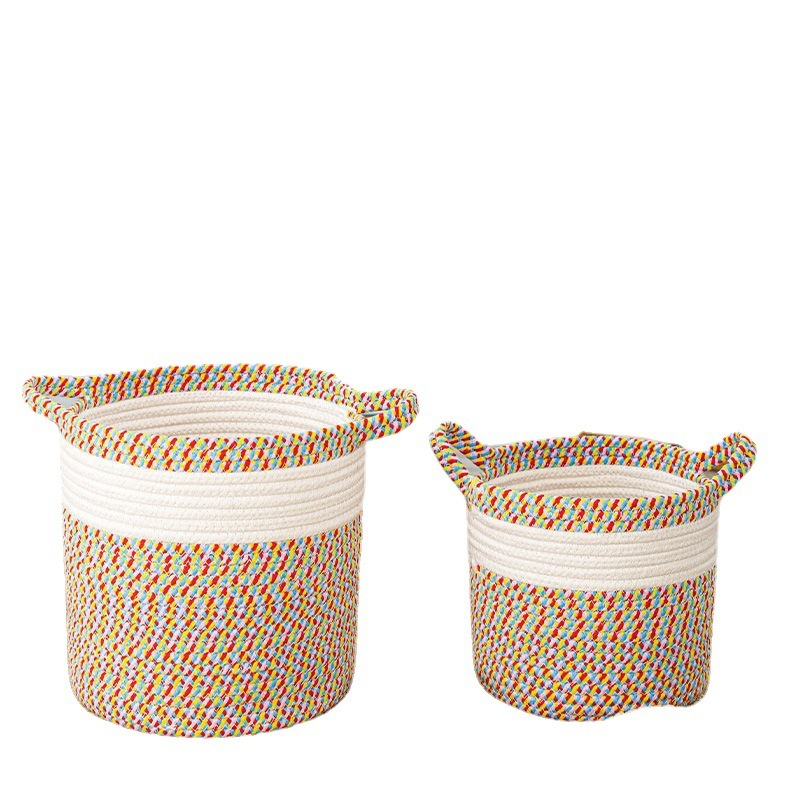 Cute Cotton Rope Basket to Store and Organize With Handle Household Items for Living Room