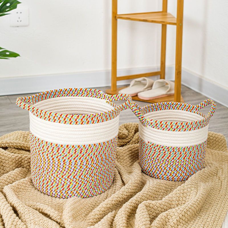 Cute Cotton Rope Basket to Store and Organize With Handle Household Items for Living Room