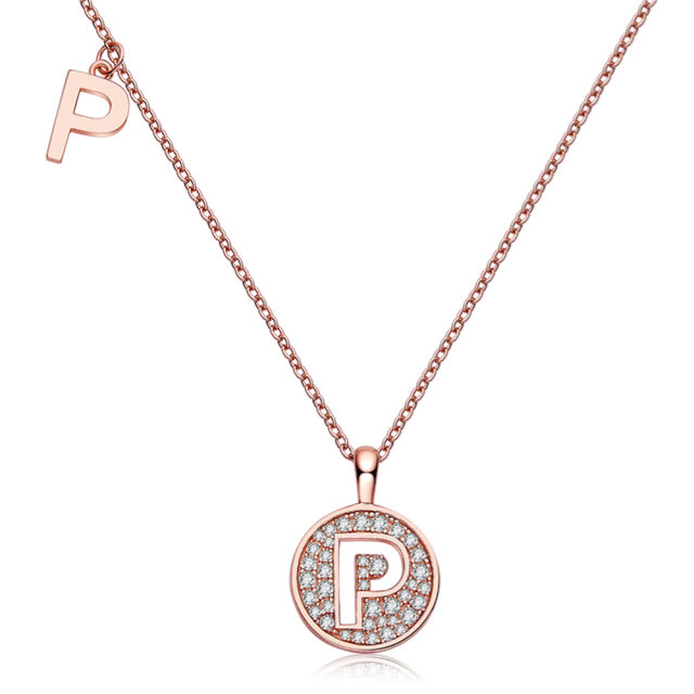 Personalized Design Initial Necklace 925 Sterling Silver Letter Pendant "P" A-Z 26 Alphabet Necklace For Women Gifts Chain Length 45cm With Jewelry Box Packed