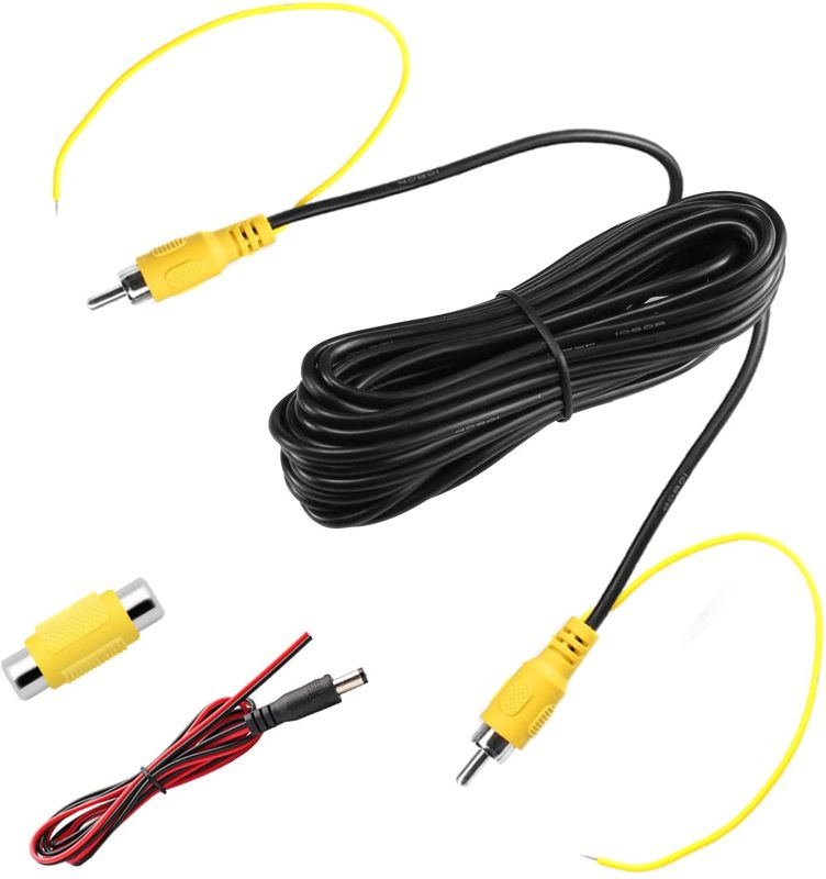 Upgraded Double-Shielded RCA Video Cable for Monitor and Backup Rear View Camera Connection (19.69FT / 6M), GreenYi AV Extension Cable with Yellow RCA Video Female to Female Coupler and Power Cable