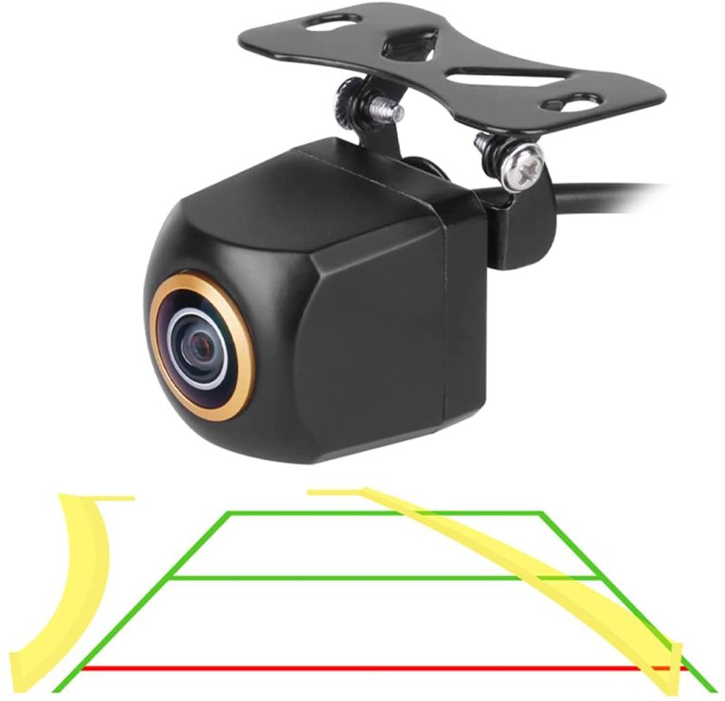 Updated Trajectory AHD Rear View Camera with Golden Rim Fisheye Lens, GreenYi 720P Back up Camera Only Work with Monitor Head Units Supporting AHD 720P Video Signal, Extra License Plate Frame Included