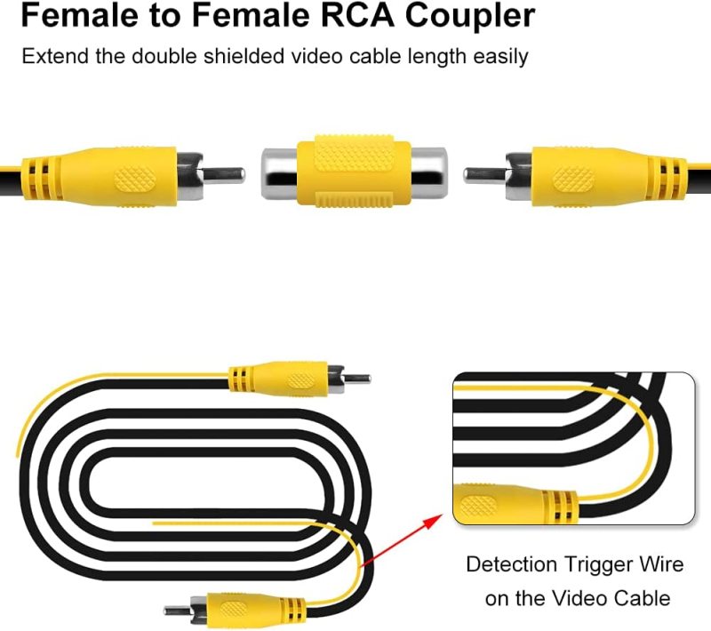 Upgraded Double-Shielded RCA Video Cable for Monitor and Backup Rear View Camera Connection (19.69FT / 6M), GreenYi AV Extension Cable with Yellow RCA Video Female to Female Coupler and Power Cable