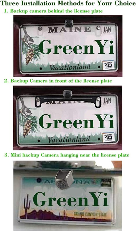 2in1 HD 720P License Plate Backup Camera for Car, Truck, SUV, Minivan, Camper, RV, Pickup, GreenYi-60 170 Degress View Angle AHD Front/Rear View License Plate Frame Camera