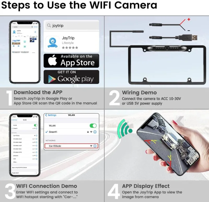 WiFi License Plate Backup Camera, GreenYi 5G Wireless 720P HD Car Rear View Reverse Cam for iPhone iPad Android Smart Phones Tablets Car Central Console Which Support Dual Band WiFi(2.4Ghz and 5Ghz)