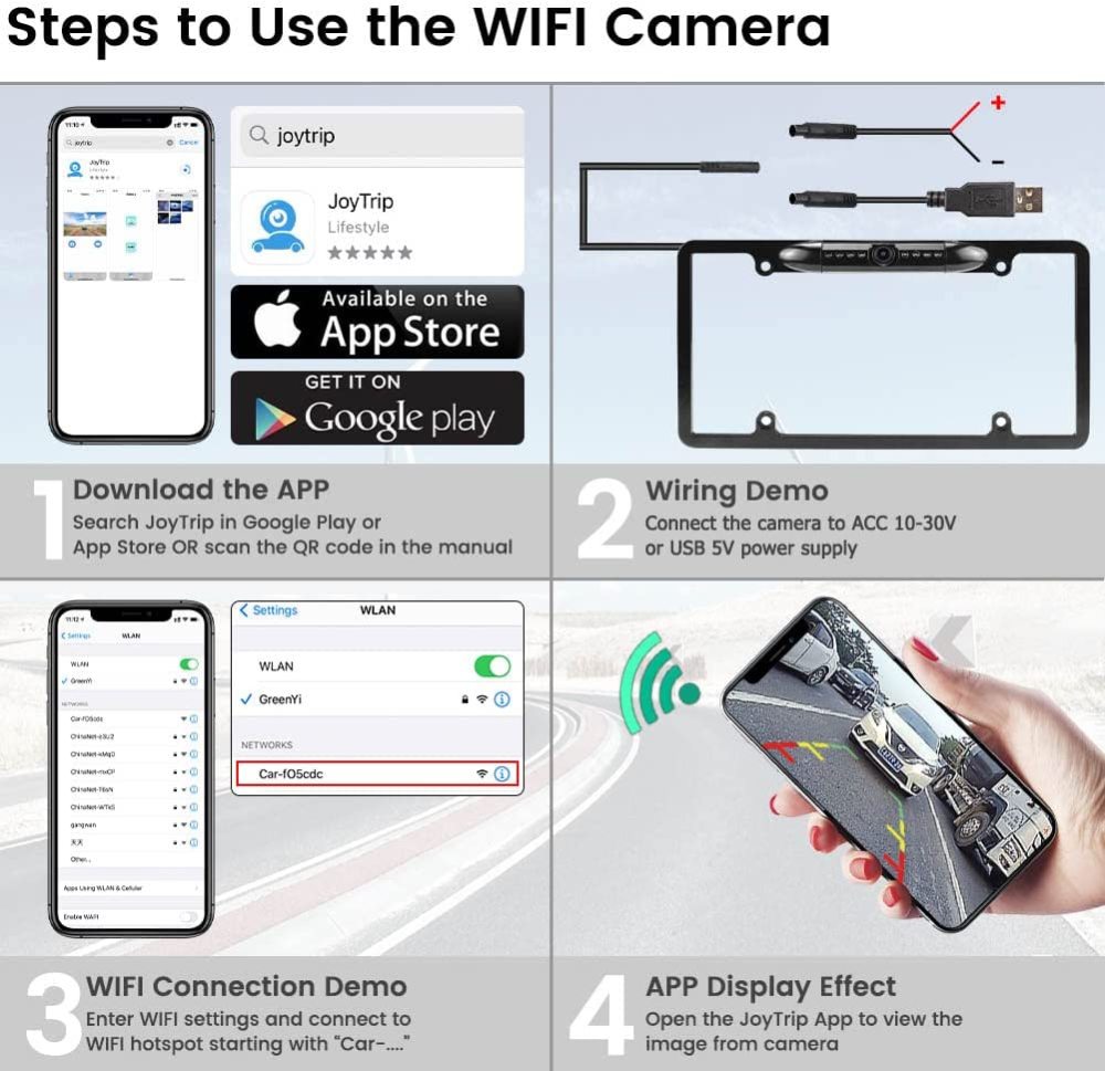 WiFi License Plate Backup Camera, GreenYi 5G Wireless 720P HD Car Rear View Reverse Cam for iPhone iPad Android Smart Phones Tablets Car Central Console Which Support Dual Band WiFi(2.4Ghz and 5Ghz)