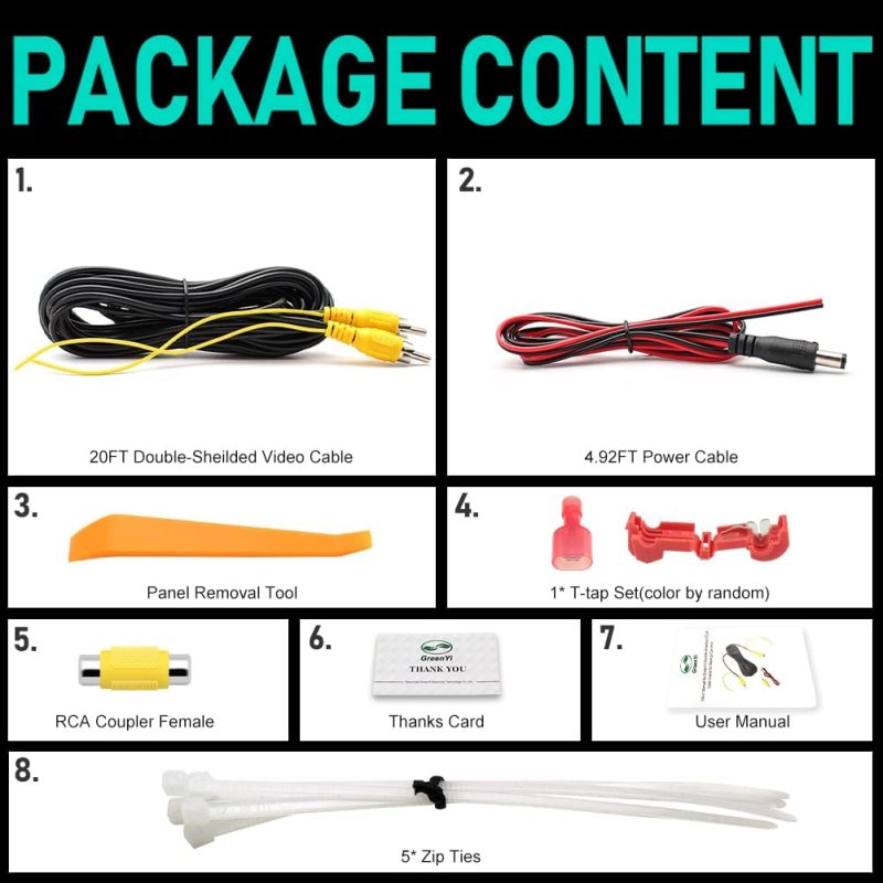 Upgraded Double-Shielded RCA Video Cable for Monitor and Backup Rear View Camera Connection (19.69FT / 6M), GreenYi AV Extension Cable with Yellow RCA Video Female to Female Coupler and Power Cable