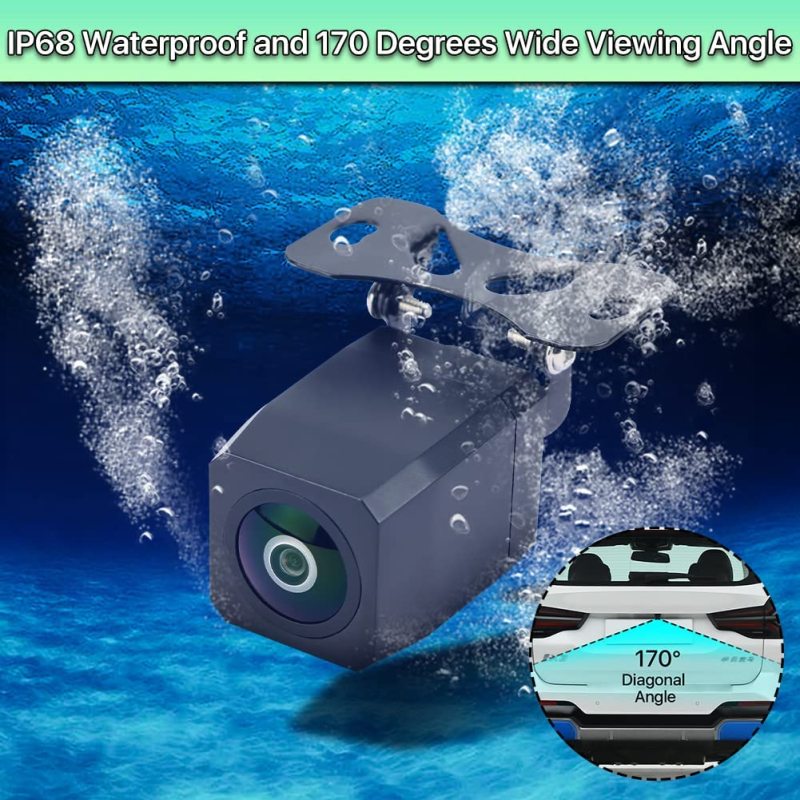 AI Sensor Alarm Backup Camera, GreenYi AHD 720P Waterproof Car Rear View Camera 170 Degrees View Angle with Fish Eye Lens Starlight Night Vision