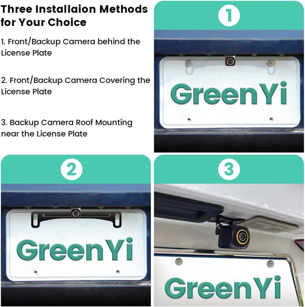 Updated Trajectory AHD Rear View Camera with Golden Rim Fisheye Lens, GreenYi 720P Back up Camera Only Work with Monitor Head Units Supporting AHD 720P Video Signal, Extra License Plate Frame Included