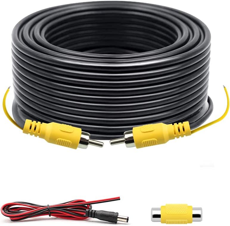 Long Double Shielded RCA Video and Audio Extension Cable for RV Pickup Trailer Truck CCTV Surveillance Front Backup Rear View Reverse Cameras (49.2FT / 15M), GreenYi-102