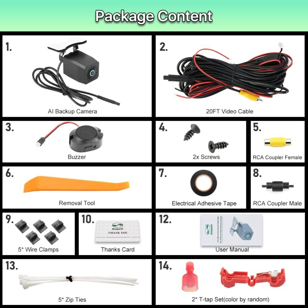 AI Sensor Alarm Backup Camera, GreenYi AHD 720P Waterproof Car Rear View Camera 170 Degrees View Angle with Fish Eye Lens Starlight Night Vision