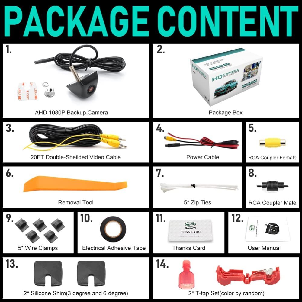 AHD 1080P Vehicle Backup Camera Only Work with Monitors Radio Head Units Supporting AHD 1080P Video Signal, GreenYi 170 Degrees View Angle with Fish Eye Lens Night Vision Waterproof Car Reverse Camera