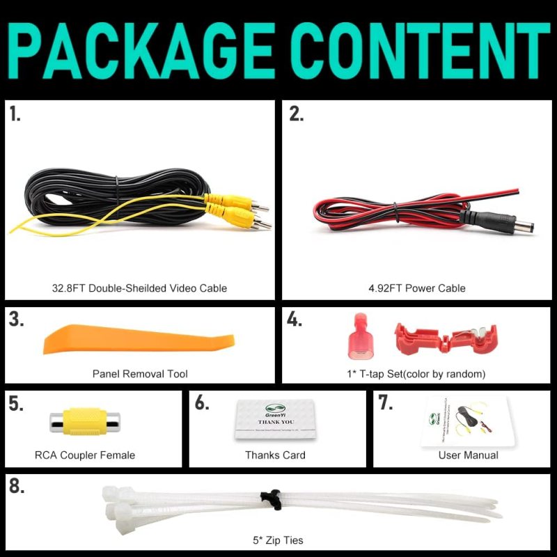 Double-Shielded Car RCA Rear View Camera Video Extension Cord(32.8FT / 10M), GreenYi Pure Copper Back Up Rearview Reverse Cam Male to Male AV Connector Adapter Wire