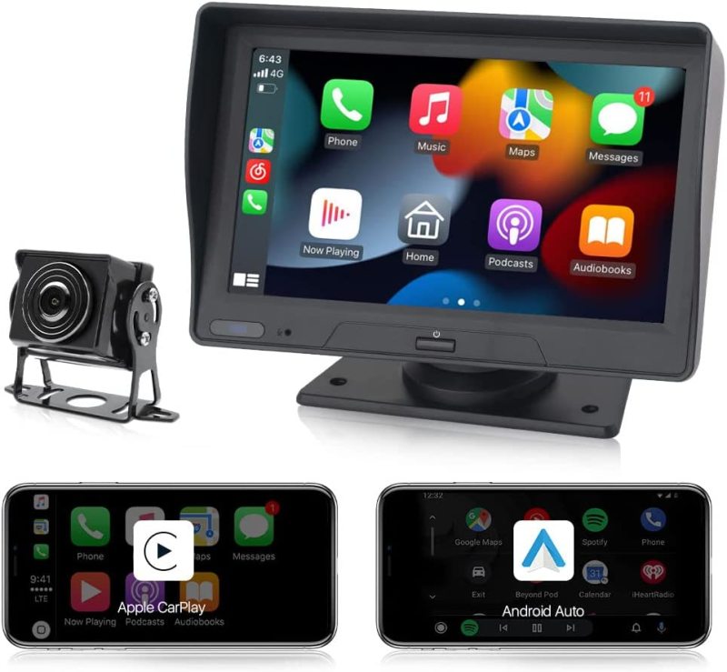 7 Inch Full HD Capacitive Touchscreen Car Stereo with Apple Carplay and Android Auto, Multimedia Player with Bluetooth, Mirror Link, Google, and Siri Assistant, Dash or Windshield Mounted