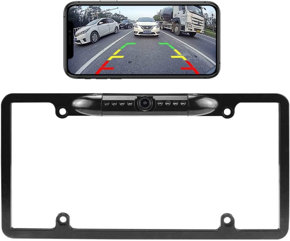 WiFi License Plate Backup Camera, GreenYi 5G Wireless 720P HD Car Rear View Reverse Cam for iPhone iPad Android Smart Phones Tablets Car Central Console Which Support Dual Band WiFi(2.4Ghz and 5Ghz)