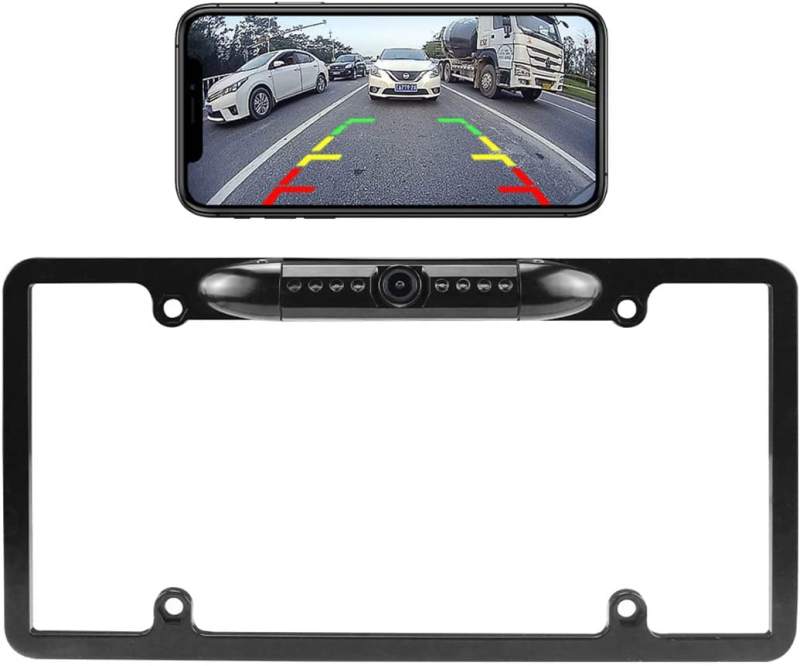 WiFi License Plate Backup Camera, GreenYi 5G Wireless 720P HD Car Rear View Reverse Cam for iPhone iPad Android Smart Phones Tablets Car Central Console Which Support Dual Band WiFi(2.4Ghz and 5Ghz)