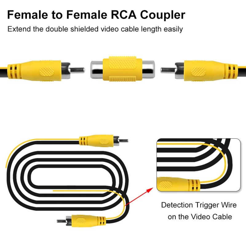 Upgraded Double-Shielded RCA Video Cable for Monitor and Backup Rear View Camera Connection (9.84FT / 3M), GreenYi AV Extension Cable with Yellow RCA Video Female to Female Coupler and Power Cable