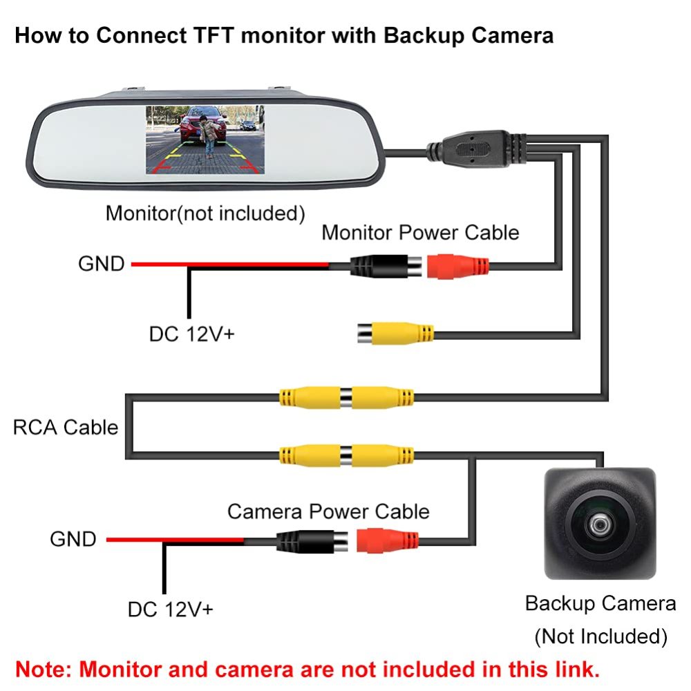 Upgraded Double-Shielded RCA Video Cable for Monitor and Backup Rear View Camera Connection (9.84FT / 3M), GreenYi AV Extension Cable with Yellow RCA Video Female to Female Coupler and Power Cable