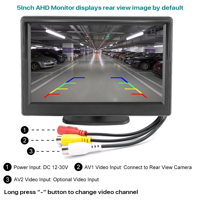 5 Inch AHD 800x480 Backup Camera Monitor, GreenYi-08 TFT LCD Color Screen, Two Video Inputs Screen for Rear View Camera with Two Brackets, Perfect for Our AHD Back up Camera