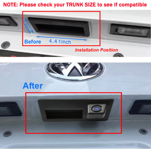 Vehicle Backup Camera with Dynamic Intelligent Trajectory Moving Guide Line for Audi A4L A5 A3 Q3 Q5 RS6 for VW Passat Tiguan Jetta Sharan Touareg Lavida Skoda, Car Rear View Trunk Handle Camera