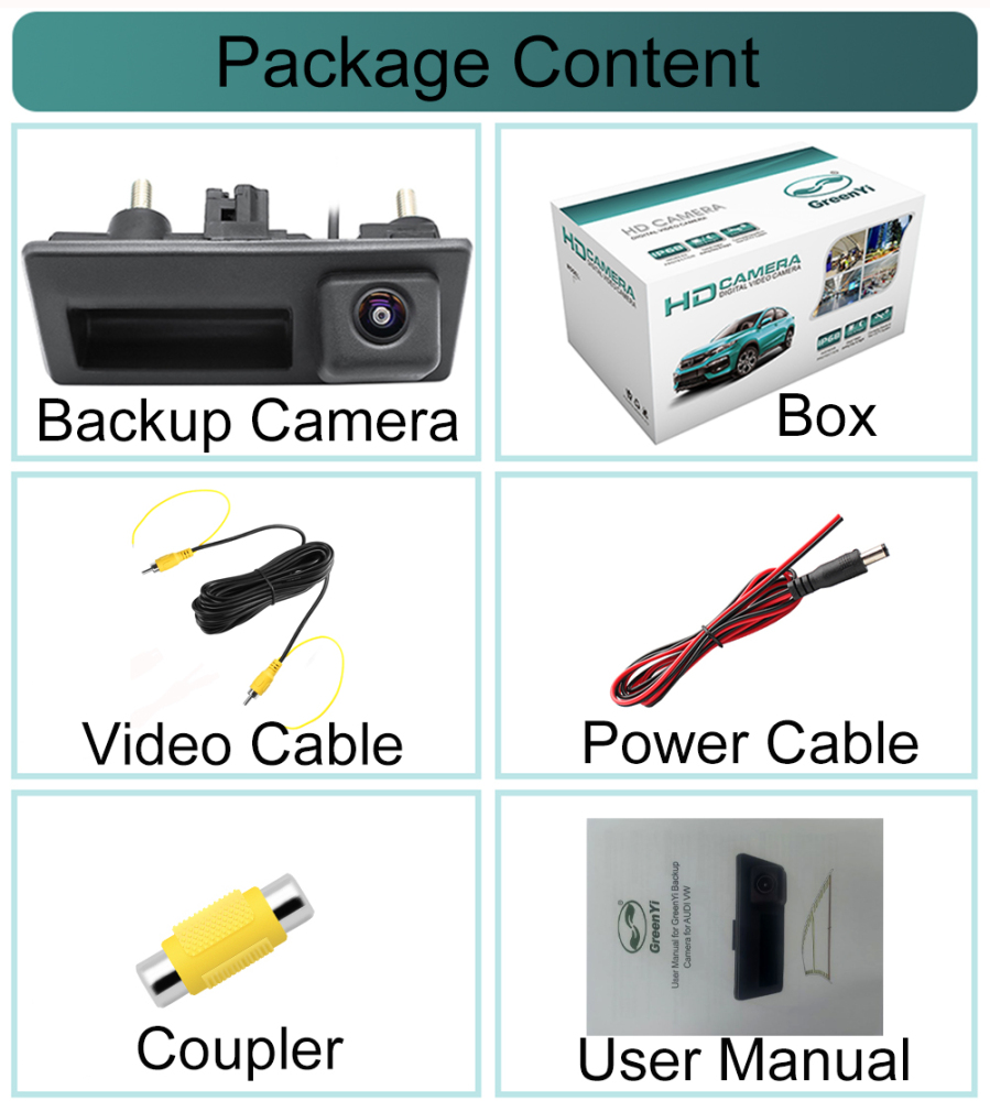 Vehicle Backup Camera with Dynamic Intelligent Trajectory Moving Guide Line for Audi A4L A5 A3 Q3 Q5 RS6 for VW Passat Tiguan Jetta Sharan Touareg Lavida Skoda, Car Rear View Trunk Handle Camera