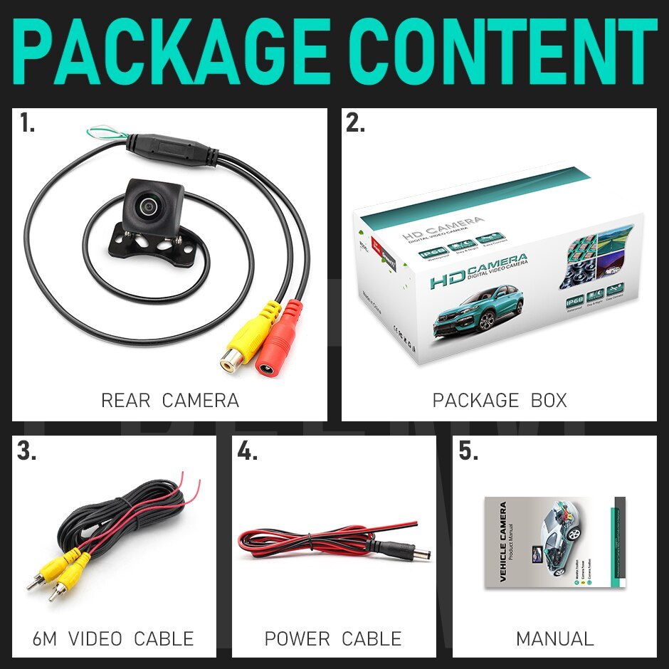 GreenYi 170° AHD 1080P Vehicle Rear View Camera Car Reverse Black Fisheye Lens Night Vision Waterproof Universal