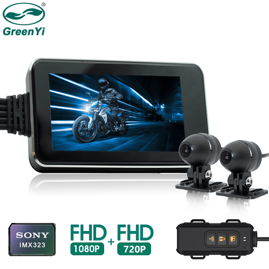 Motorcycle DVR Dash Cam, GreenYi 4” IPS Touch Screen w/ FHD 1080P