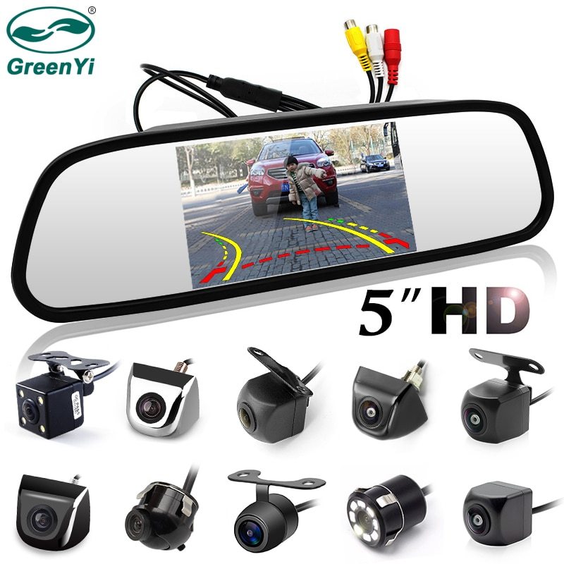 GreenYi 5 inch Car Rearview Mirror with Monitor for 170 Angle Vehicle Rear View Camera HD Sony TFT LCD Parking System