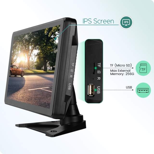 GreenYi 10" AHD 4CH Monitor Recording DVR 1080P Car Rear View Camera Truck Vehicle IPS Touch Screen Support FM Mirrorlink