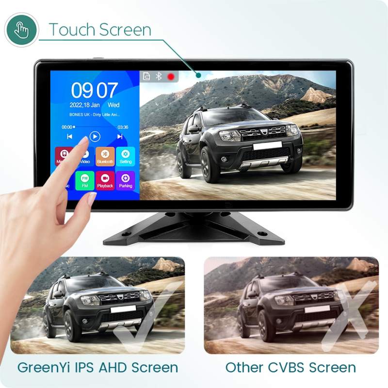 GreenYi 10" AHD 4CH Monitor Recording DVR 1080P Car Rear View Camera Truck Vehicle IPS Touch Screen Support FM Mirrorlink