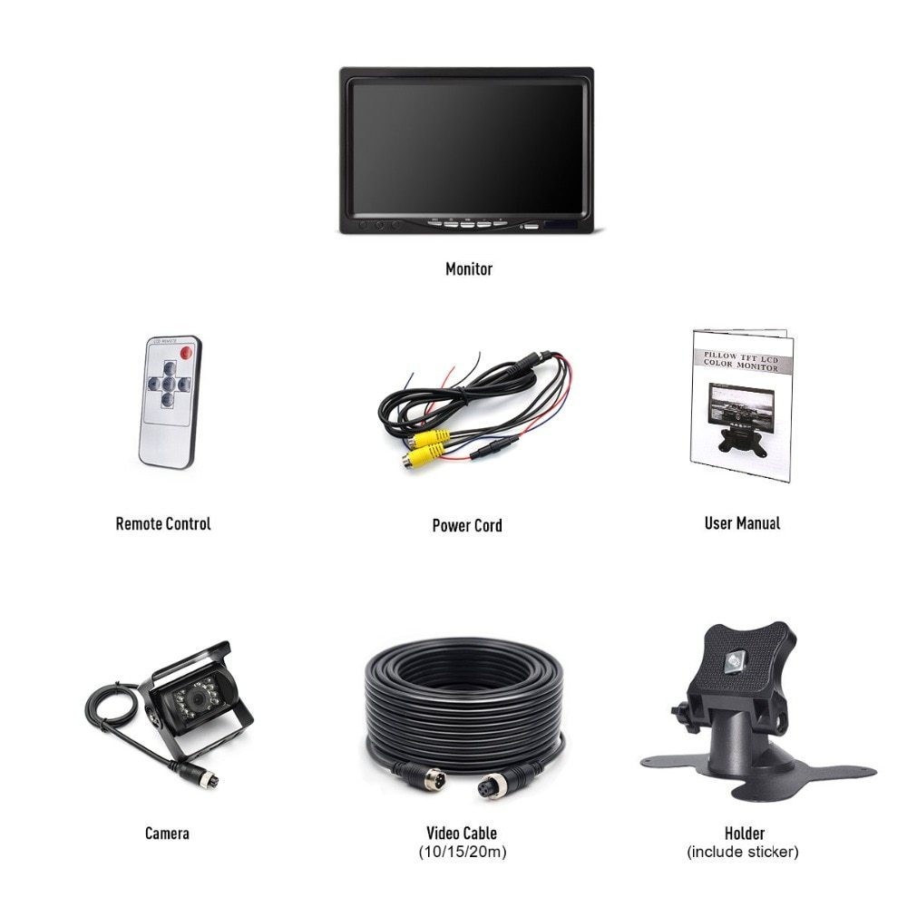 GreenYi Vehicle IR LED Back up Reverse Camera 4-pin Connector + 7" LCD Color TFT Rear View Monitor 800*480 for Bus Truck RV