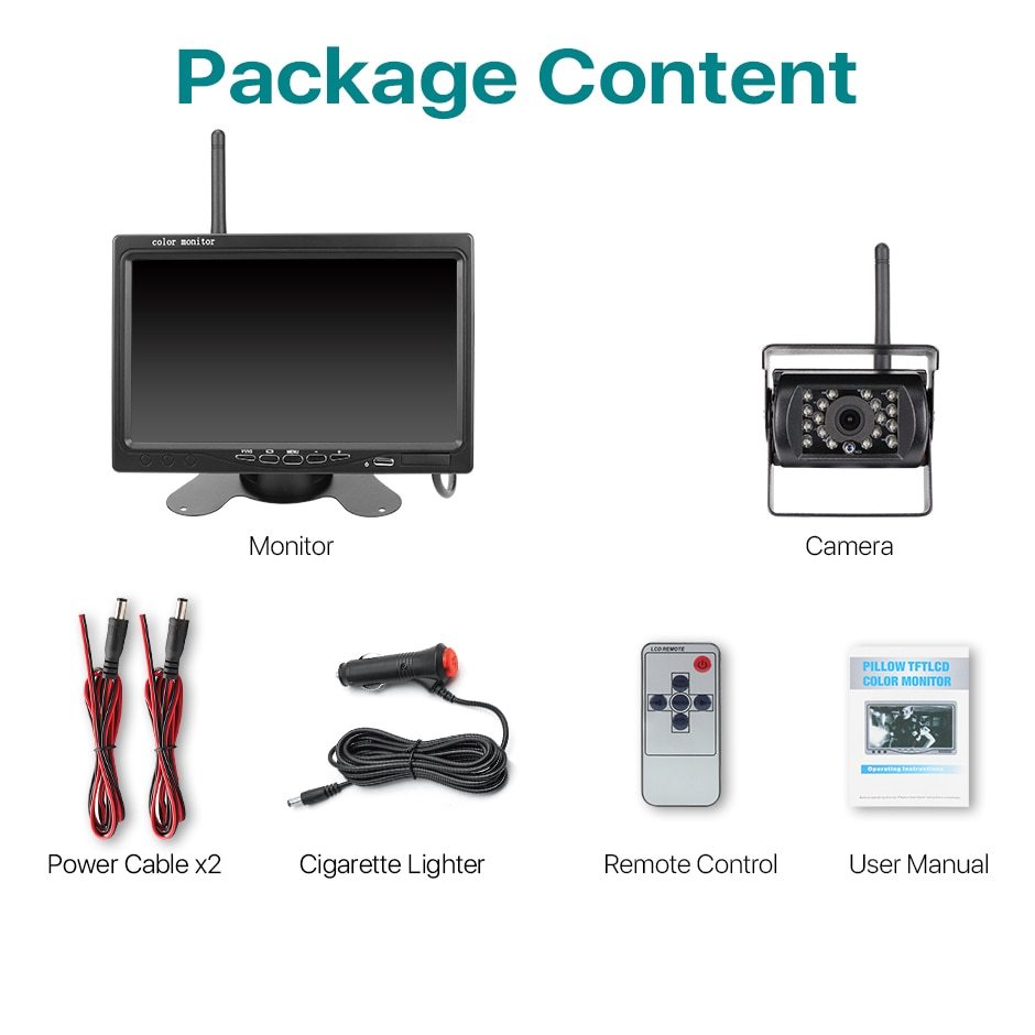 GreenYi Wireless 7 inch Car Monitor Screen Rear View Camera For Truck Bus RV Trailer Excavator Rearview Image 12V-24V Display