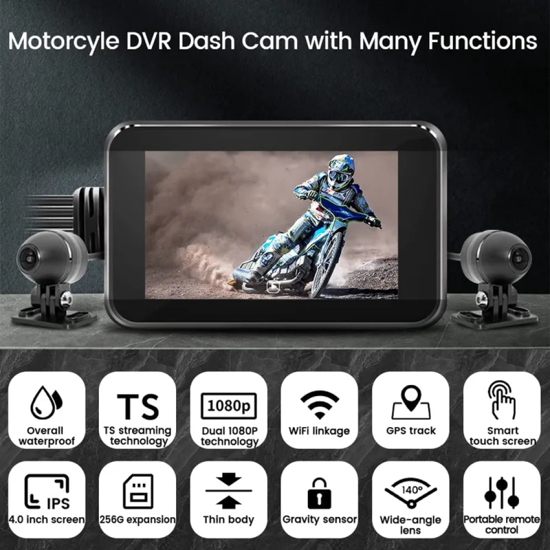 Waterproof Motorcycle Dash Cam 1080P Dual Lens Front and Rear Loop  Recording DVR 