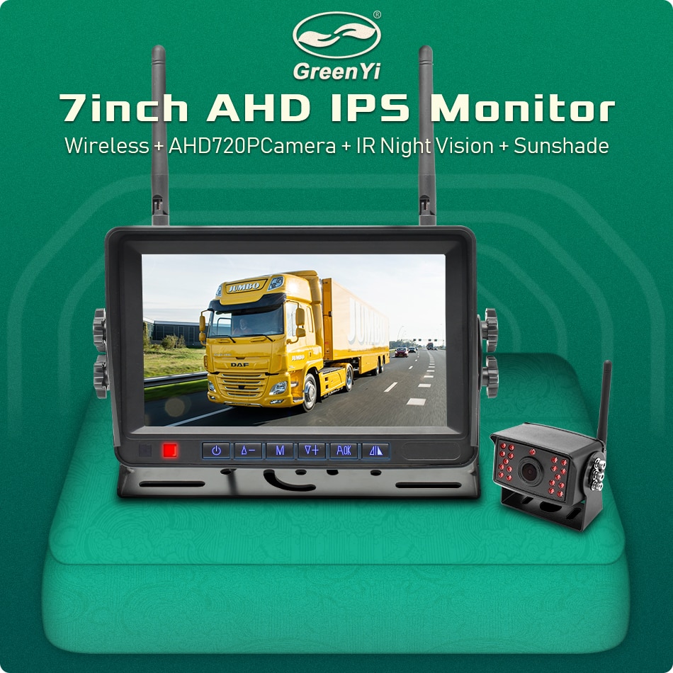 GreenYi Wireless Dual Antenna AHD 7 inch DVR Monitor 720P Reverse